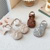 Kids Half Sandals Weave Trendy Girls Princess Shoes Soild Color Versatile 2025 Summer Children Beach Shoes Soft Sole Simple Bow