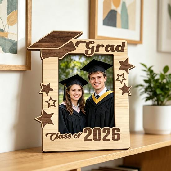 Graduation Photo Frame Class Picture Frame Tabletop of 2026 Wooden Standing Photo Display