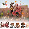 Skeleton Static Clings for Windows Day of The Dead Window Clings, Halloween Double-Sided Skull Sticker, Easy Install Pavement Colorful Flower