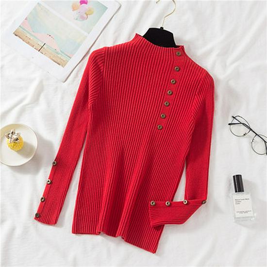 Damen Slim-Fit Langarm Strickpullover - Halber Stehkragen, Neue Herbst/Wintermode 2025