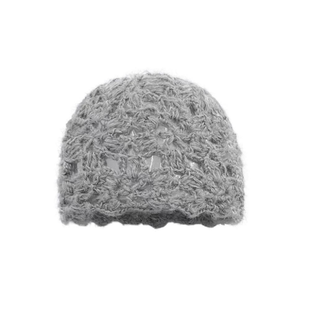 Hollow Knitted Pullover Hat Solid Color Beanies Cap Sweet Crochet Flower Hat  Girls