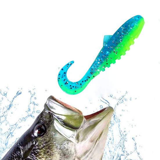 15Pcs 5.5CM/2G Curly Tail Soft Fishing Bait with Glitter Colorful PVC Realistic Bionic Artificial Lure Saltwater Freshwater Fishing Accessories