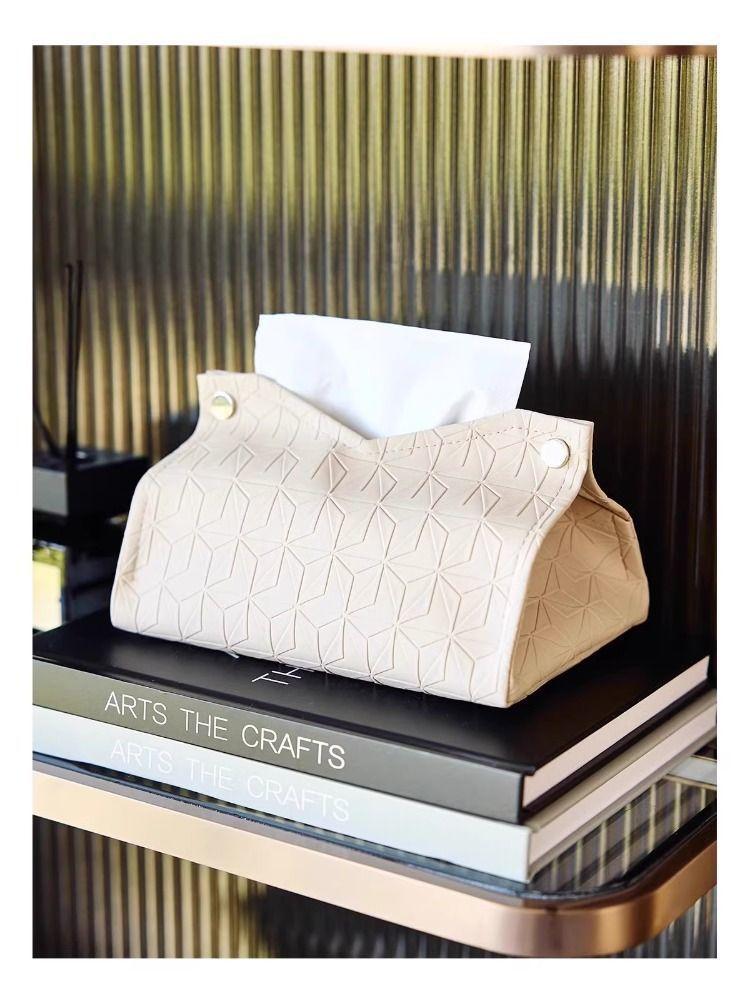 "Geometric Texture Tissue Box" Living Room Coffee Table Tissue Cover Simple Light Luxury Toilet Paper Box Household Storage Box