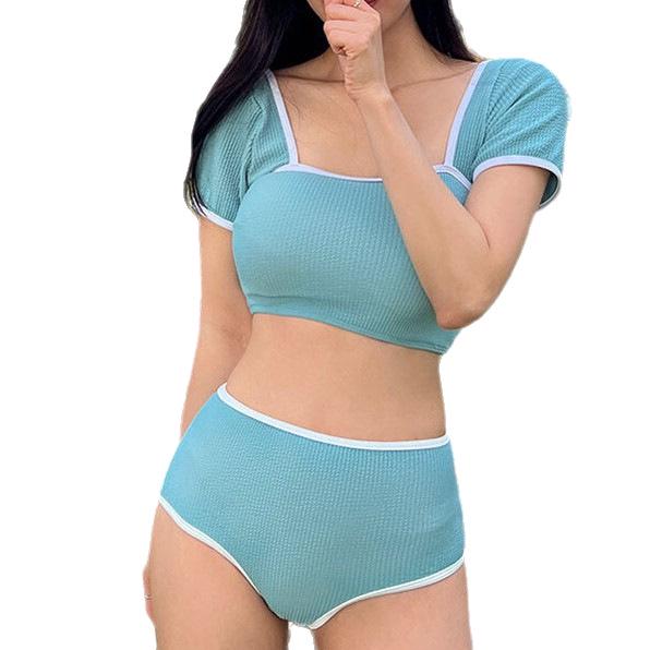 Bikini a Due Pezzi Monocolore Stile Coreano: Costumi da Bagno Sexy, Modellanti, di Alta Gamma per Donne
