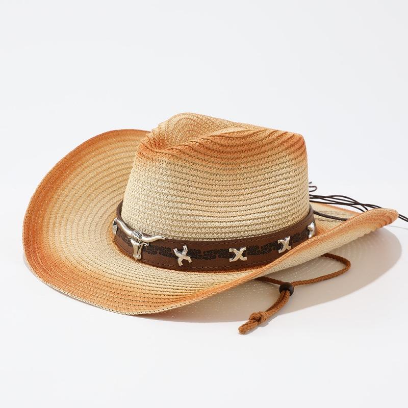 European and American new western denim straw hat women's French vacation sunscreen hat outdoor camping shading weaving