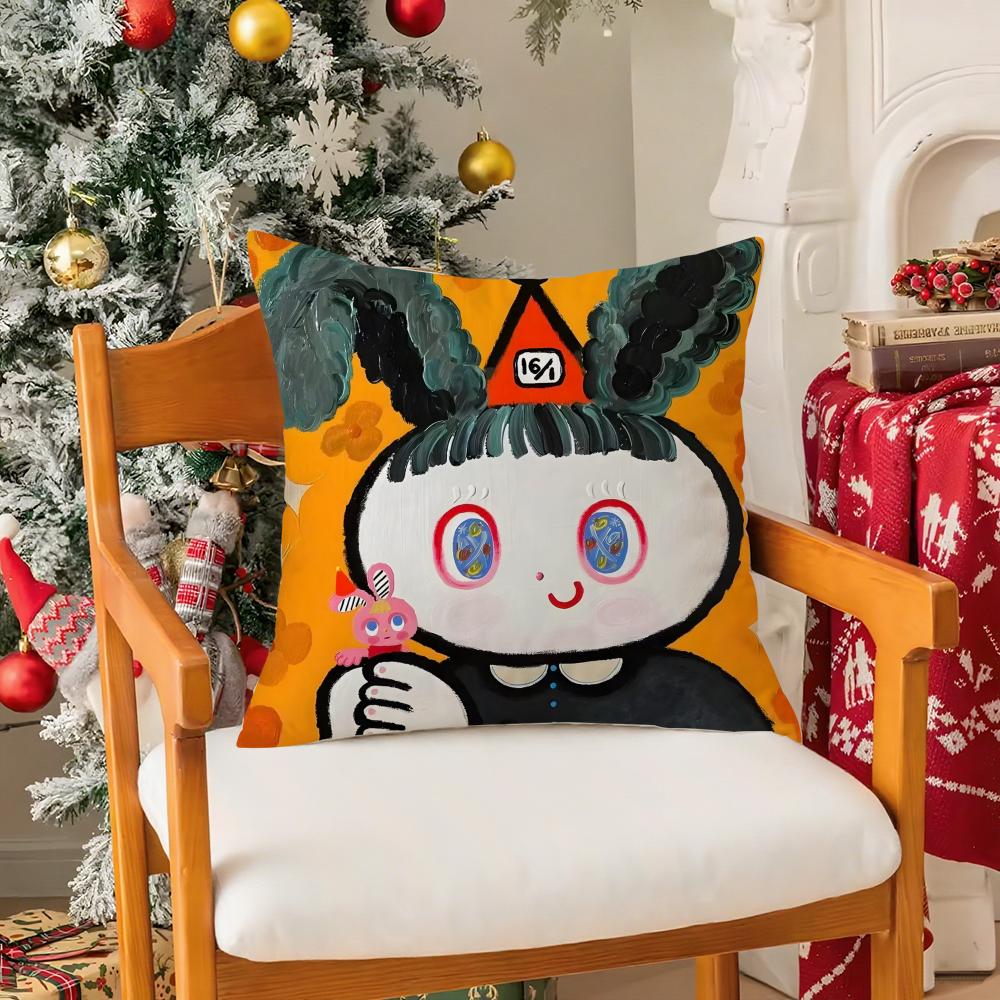 Cute Rabbit Cartoon KKima Artist Pillow Case Silky Short Plush With Invisible Zipper Dustproof Sofa Cushion Cover