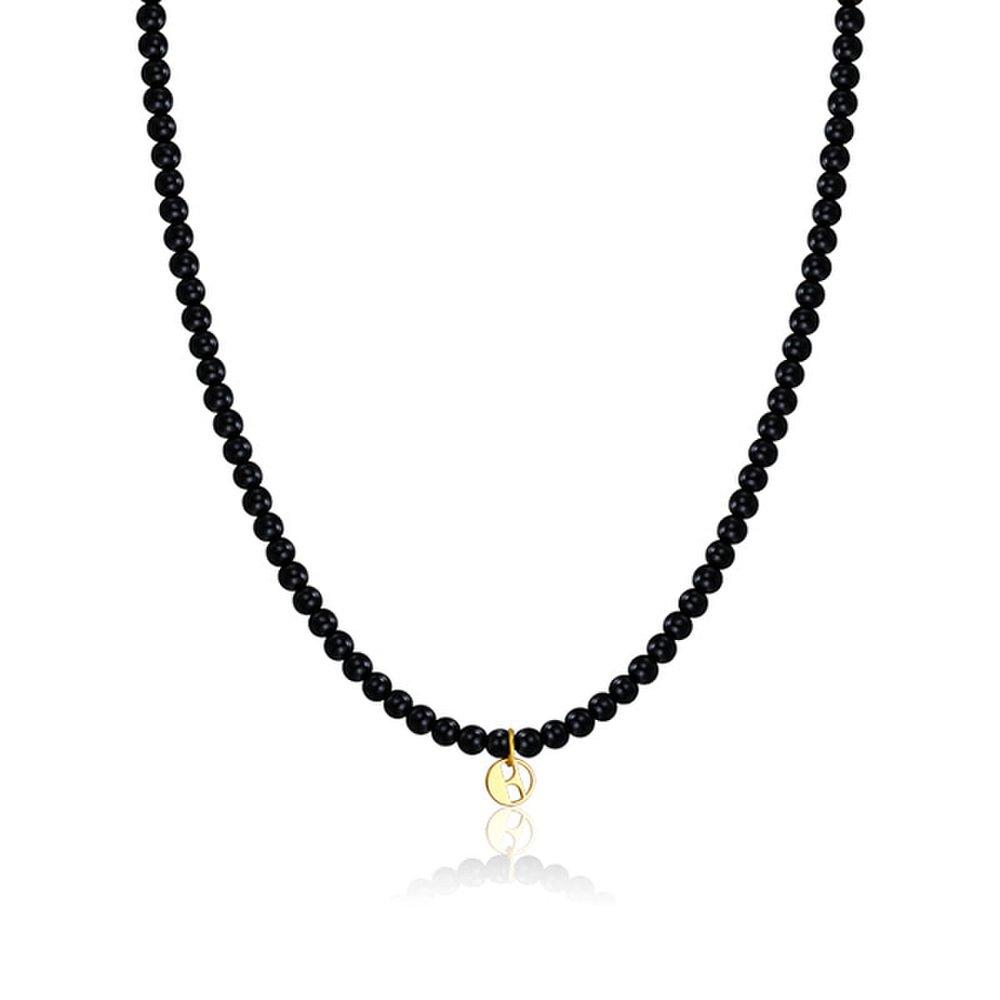 [Elle] Signature Black Onyx Stone Necklace Elbrnn228