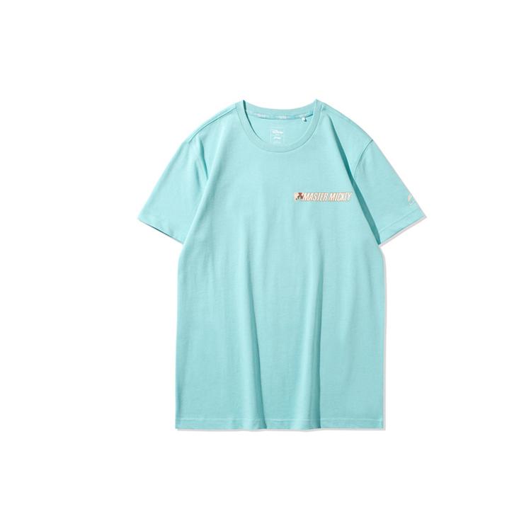 Li Ning T Shirts Men s Mist Blue Crew Neck Moderate Straight Fit AHSQ251-1 S