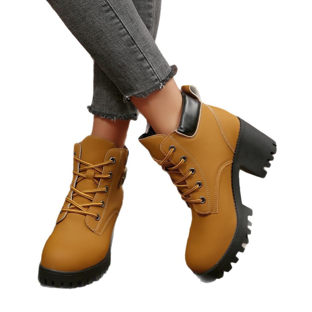 2025 New Short Heel Elegant Women's Lace-up Non-Slip Ankle Boots