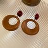 French retro black love pearl circle earrings medium antique temperament stud earrings women