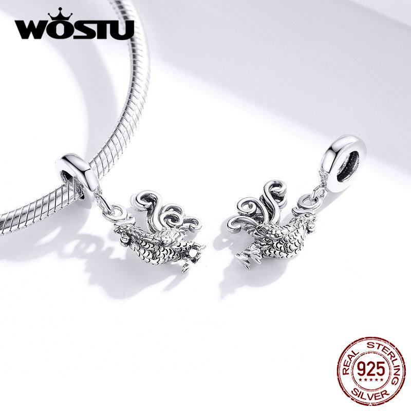 WOSTU 925 Sterling Silver Animal Charms Giraffe Zebra Unicorn Beads for Women Fit Original Bracelets Necklace DIY Jewelry Making