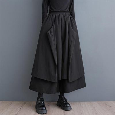 Czarna bawełna Plus rozmiar Vintage wysoki stan luźny swobodny wiosna jesień szeroka nogawka spódnica spodnie damskie spodnie