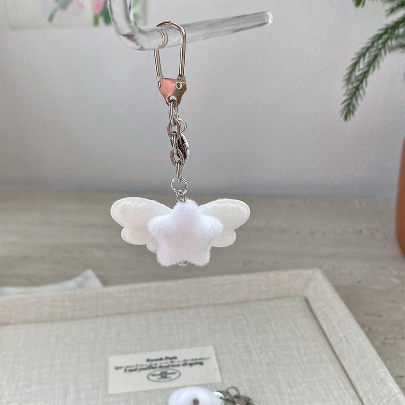 Cartoon Flocking Cat Pendant Keychain Y2K Butterfly Wings Key Ring For Women Girls Cute Camera Bag Pendant Decoration Gifts
