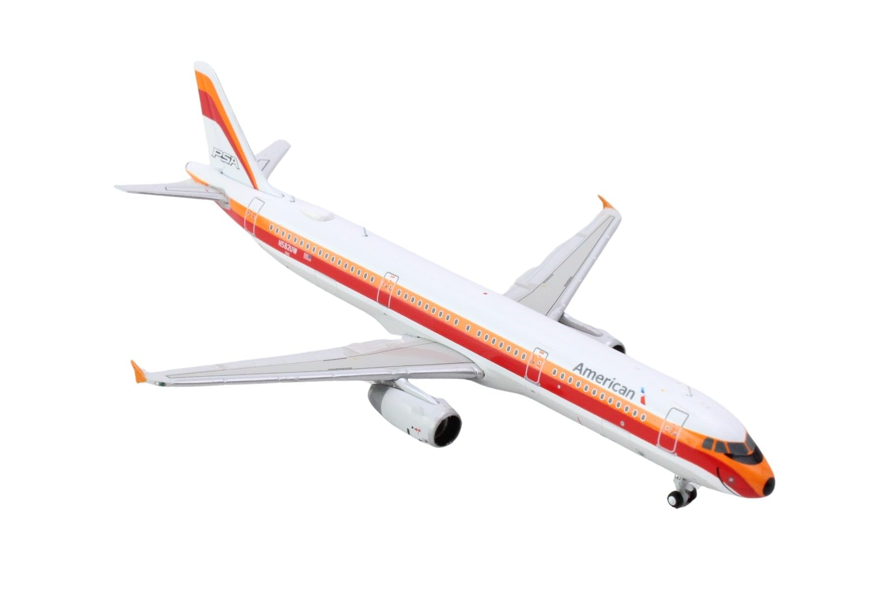 

GeminiJets Airbus A321 Commercial Aircraft American Airlines PSA White with Red and Orange Stripes Scale Diecast Model Airplane - (N582UW) 1/400