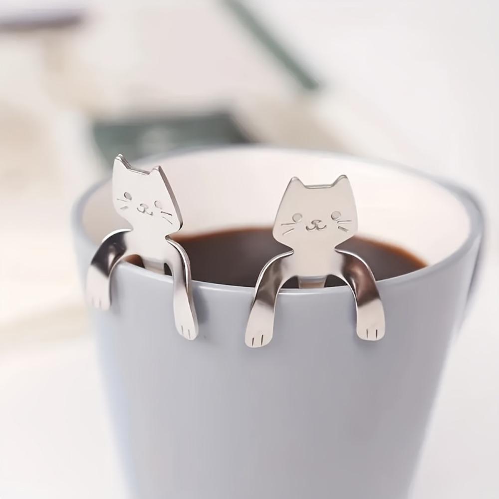 1PCS Stainless Steel Cute Mini Cat Spoon for Tea, Coffee, Dessert, Sugar, Ice Cream,