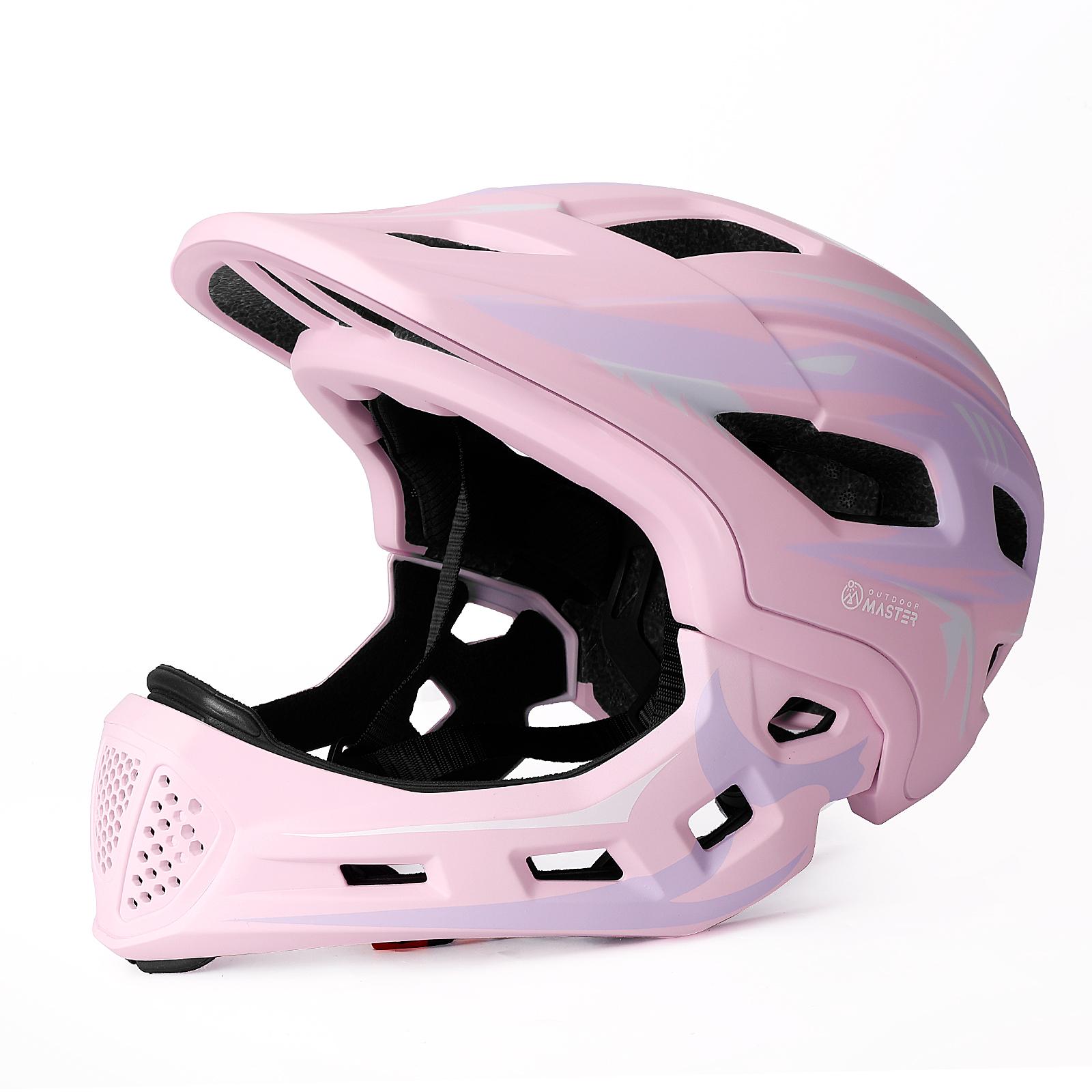 Kids Full Face Bike Helmet Detachable Chin Guard 14 Vents Breathable EPS Shock Absorption CE Cycling Helmet S розовый