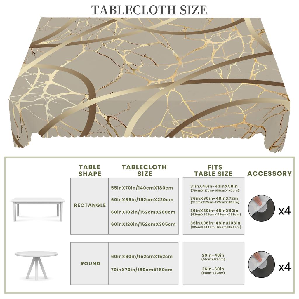 1 kus elegantního gradientního pozlaceného mramorového tištěného ubrusu, proces embosování okrajů, kulatý a obdélníkový, ideální pro venkovní oslavy, domácí kuchyni,