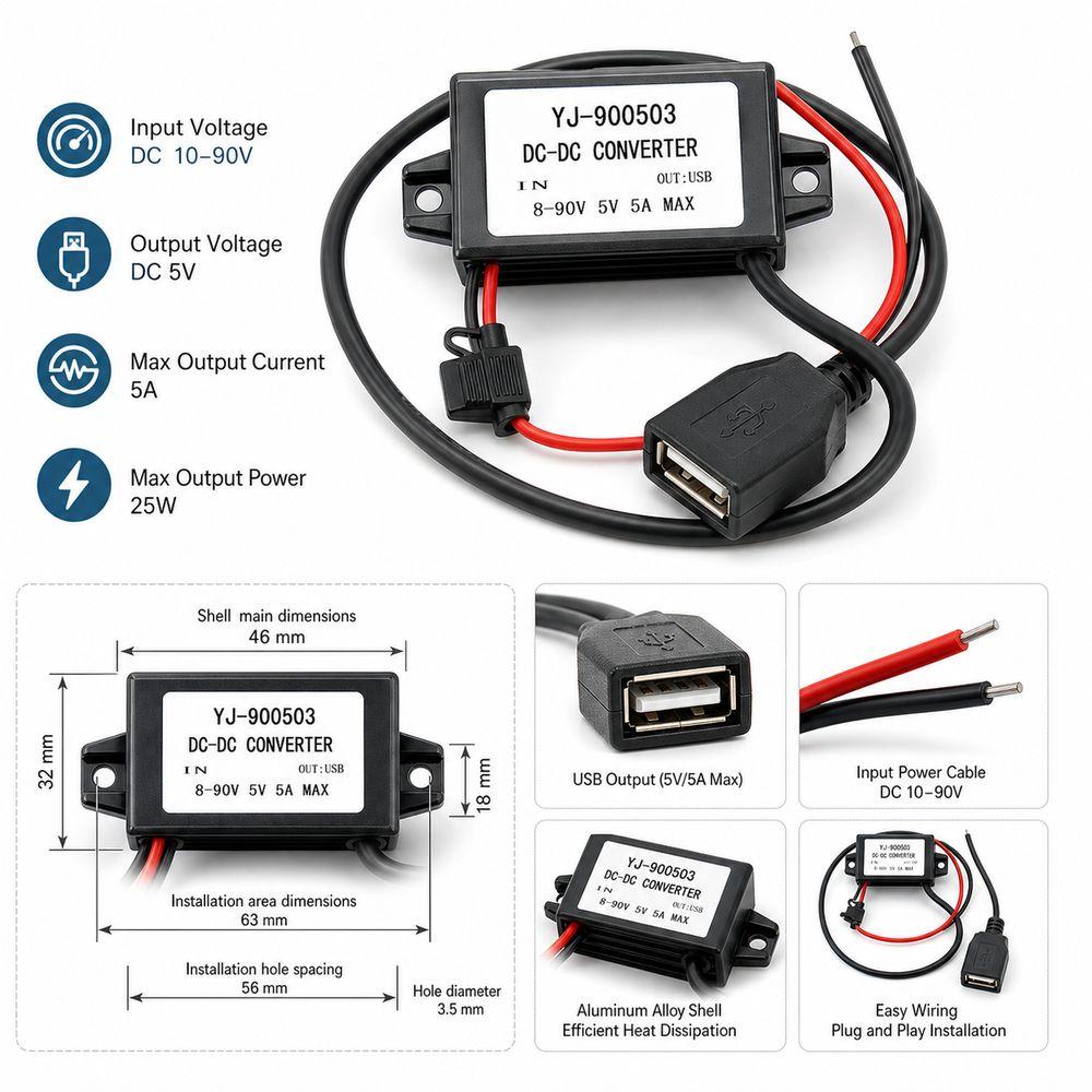 Single USB Port USB Power Converter Step Down Step Down Converter Electric Bike Accessories
