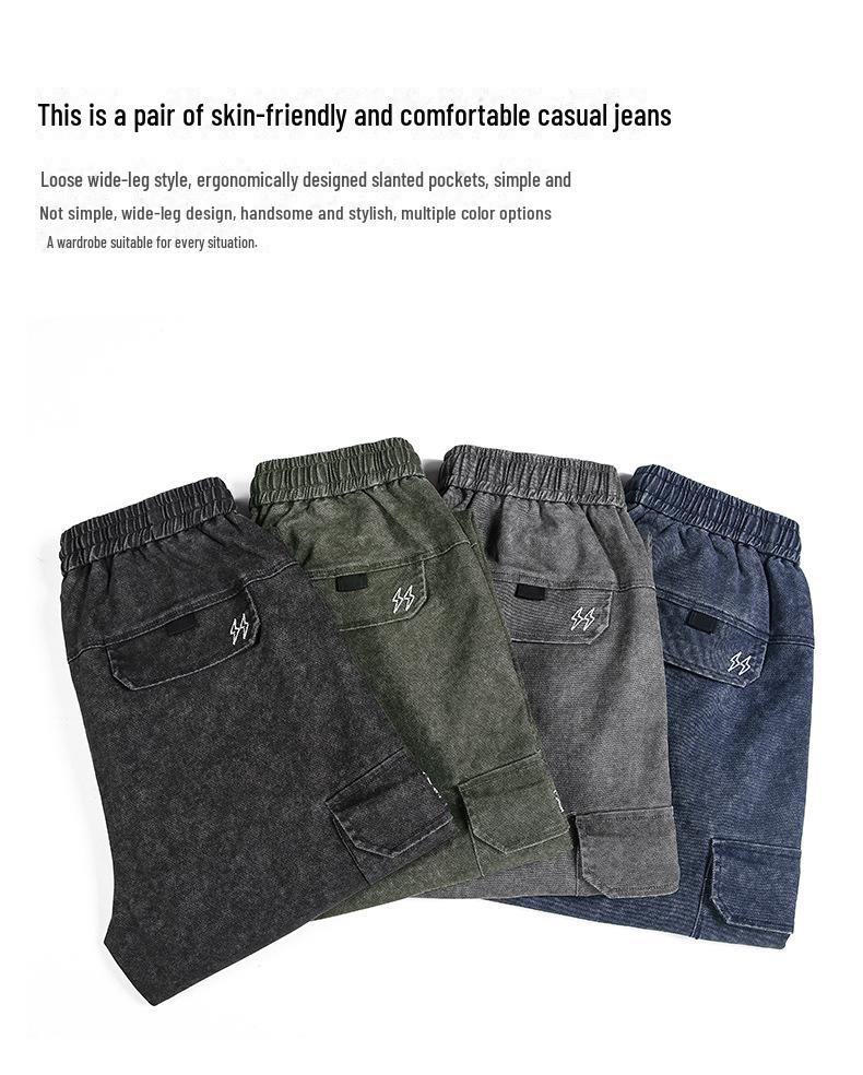 Men's Retro Wide-Leg Multi-Pocket Outdoor Pants for Running, Climbing, and Hiking