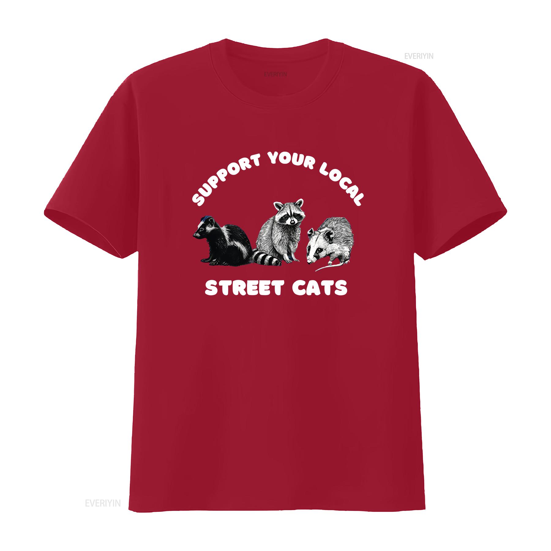 Support Your Local Street Cats T Shirt Funny Raccoon Skunk Opossum Premium Crewneck vintage Washed Stretched Unisex homme S
