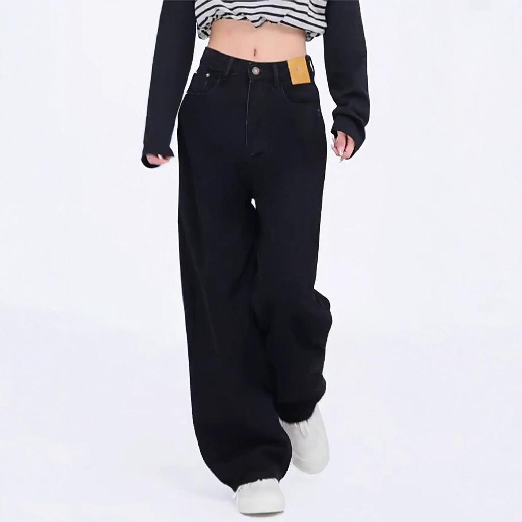 Jeans Noirs Droits Taille Haute pour Femmes en Forme Poire - Coupe Ample, Grandes Tailles, Automne/Hiver