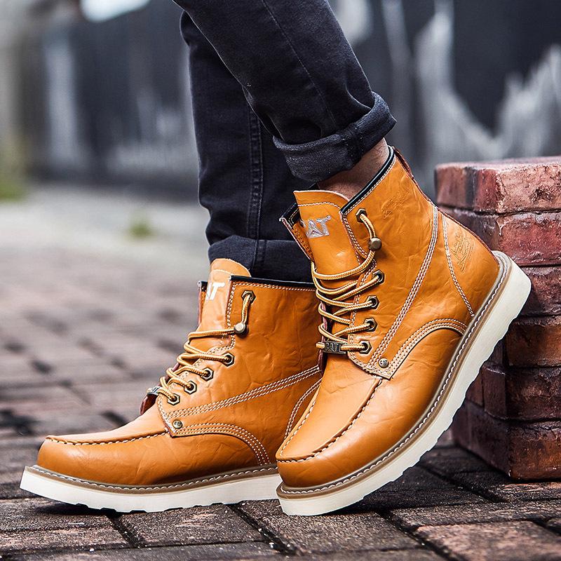 Unisex Carter Martin Leather Work Boots - British Style, High-Top, Yellow, Short Ankle Boots for Autumn and Winter.