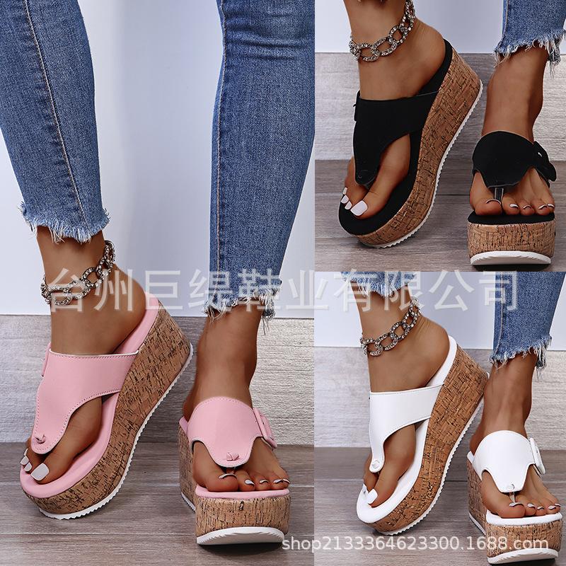 Juti Spot 2025 Summer New Women's Shoes Foreign Trade Large Size Wish Independent Station Slope Heel Women's Buckle Sandals