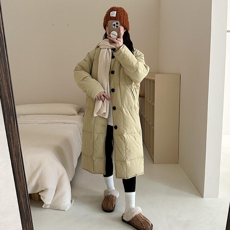 Down cotton-padded clothes for women s winter medium and long Korean version loose retro cotton-padded clothes 2025 trendy design cotton-padded jacket L хаки