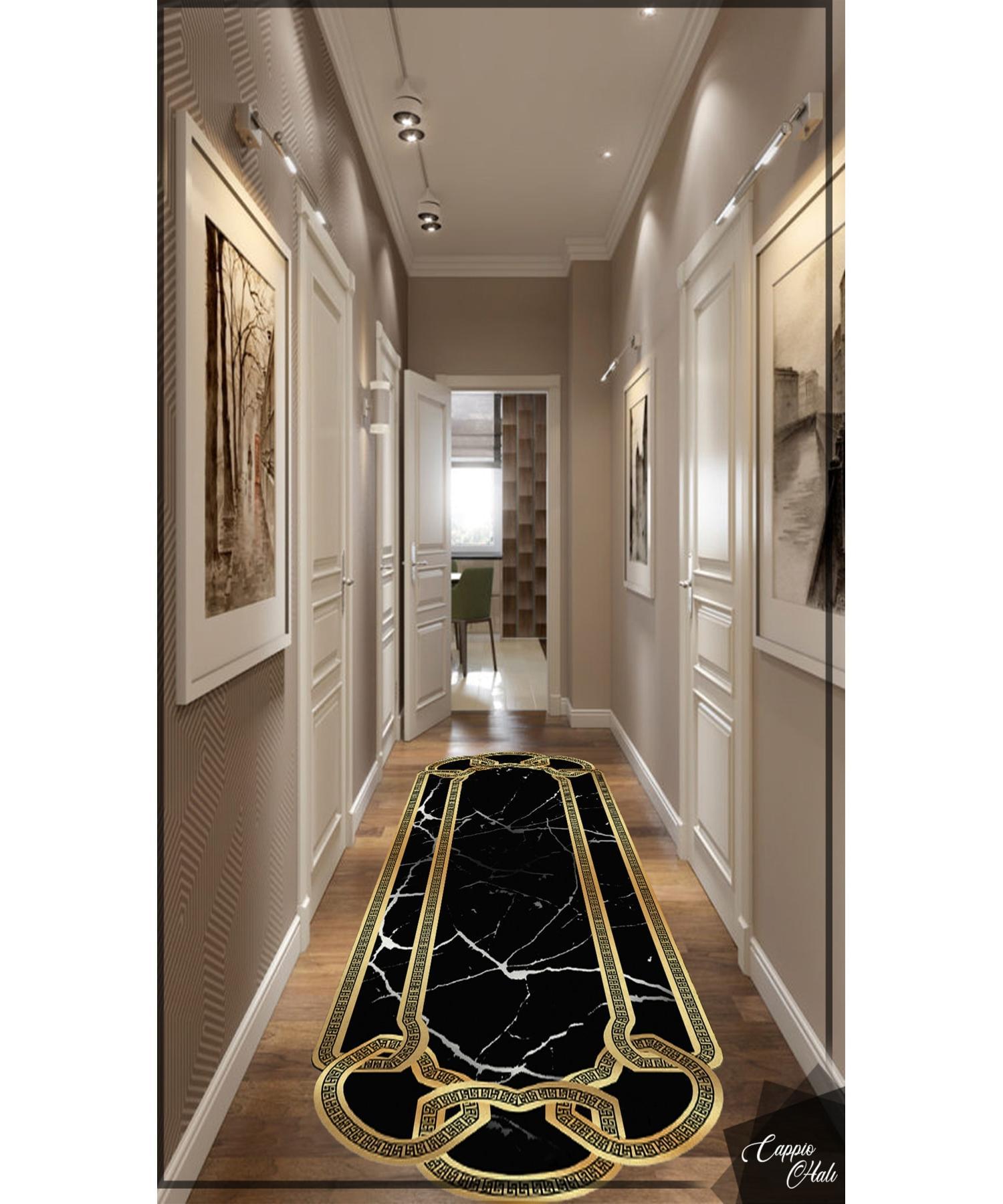 

Черный мраморный ковер с лазерной резкой (Нескользящее точечное основание, допускающее машинную стирку) - Cp1118