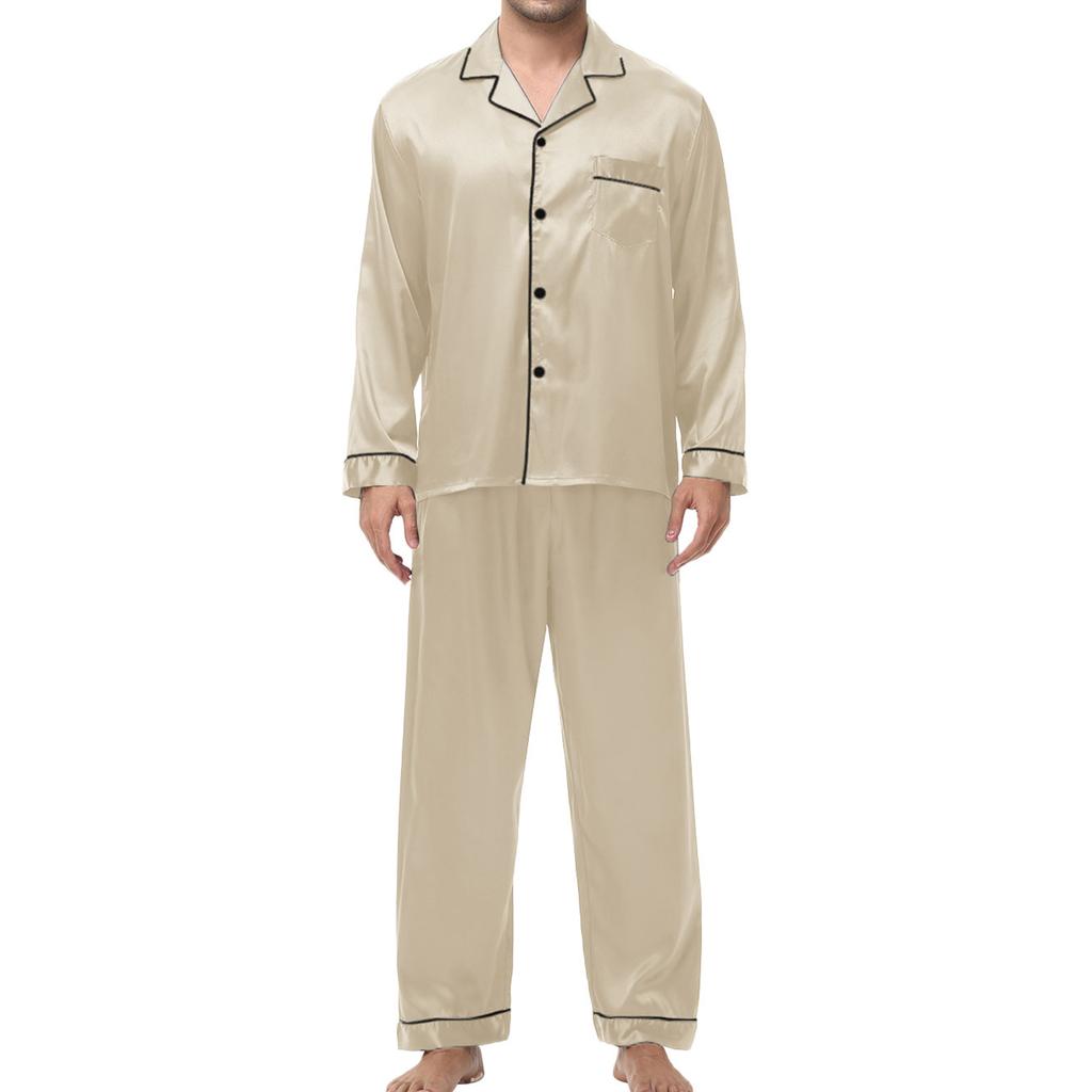 Pijamale pentru bărbați Mătase Mătase de gheață Versiune coreeană Set costum de casă cu pantaloni cu mânecă lungă pentru bărbați