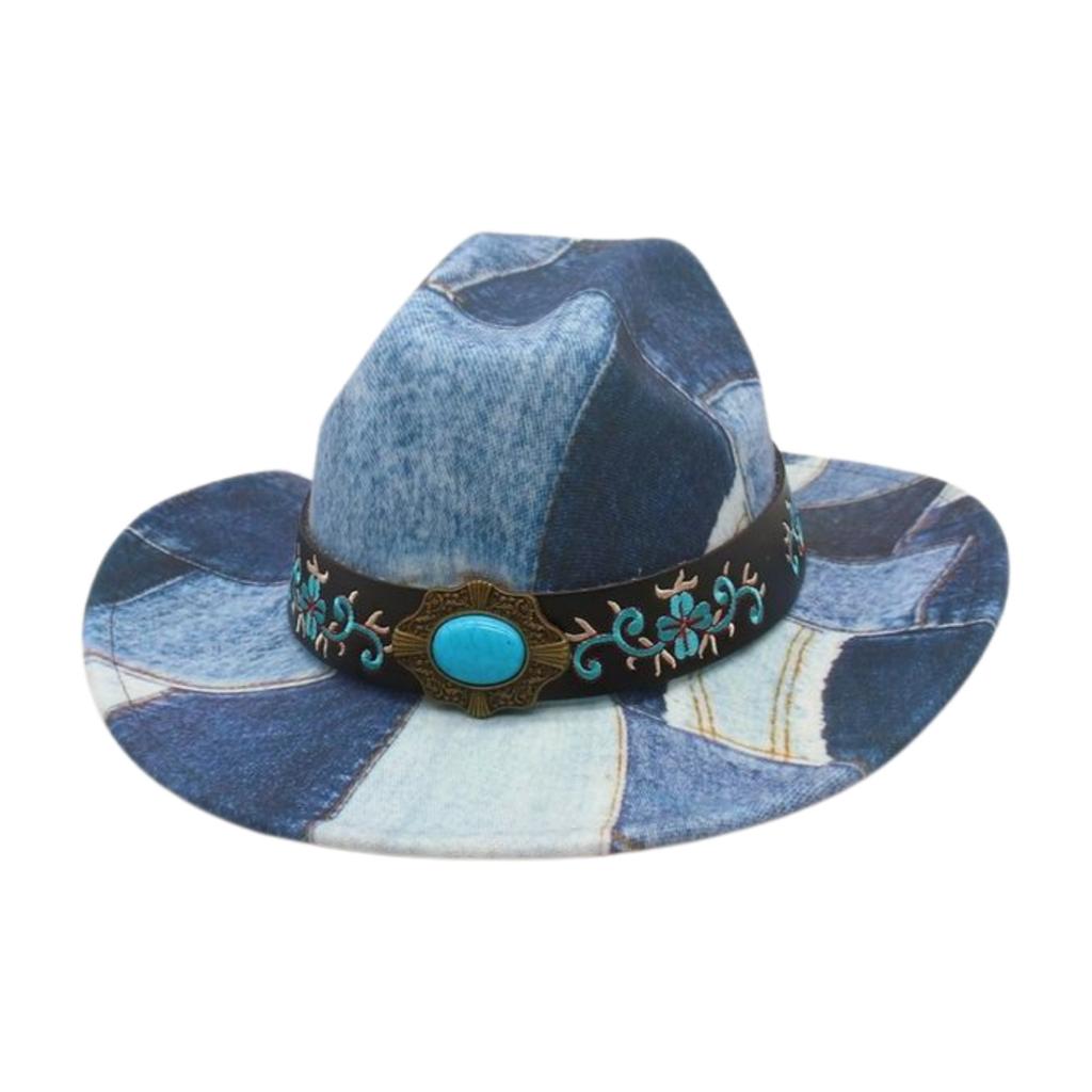 Fashion Design Sense Color Matching Embroidered Jazz Hat Retro Western Cowboy Top Hat Stage Catwalk Concave Stage Hat