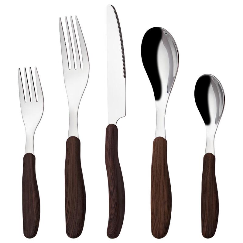 Abay Vintage Wood Grain Handle Stainless Steel Coffee Spoon Set