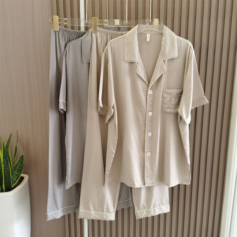 Men's Homewear Tencel Cotton Couple Pajamas Women's Summer New Arrival Short Sleeve Pants Casual Minimalist Suitable for Daily Wear Suit