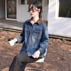 Contrasting Color Lapel Blue Outer Denim Shirt Jacket Women's Spring and Autumn New Temperament Casual Versatile Cardigan Top