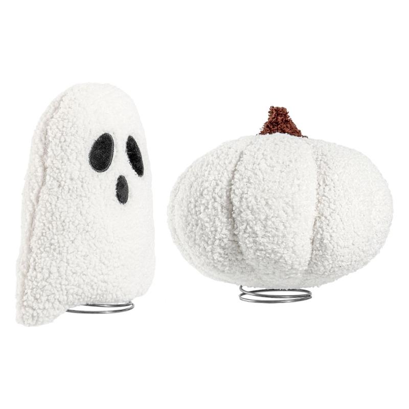 White Specter Pumpkin Shape Tree Toppers Metal Frame Secure Holiday Decoration For Christmas Fireplaces Desktop