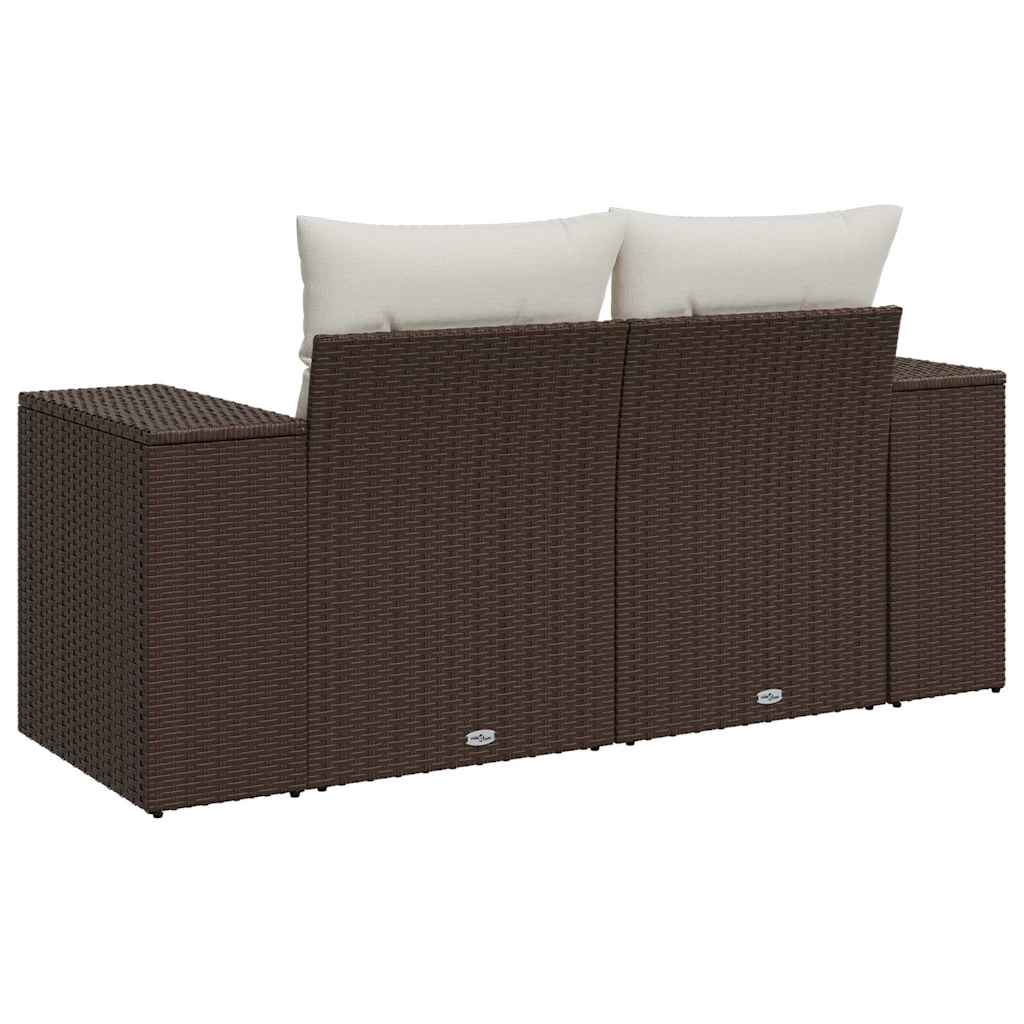 Vidaxl Garden Sofa With Cushions, 2-Seater, Brown, Poly Rattan