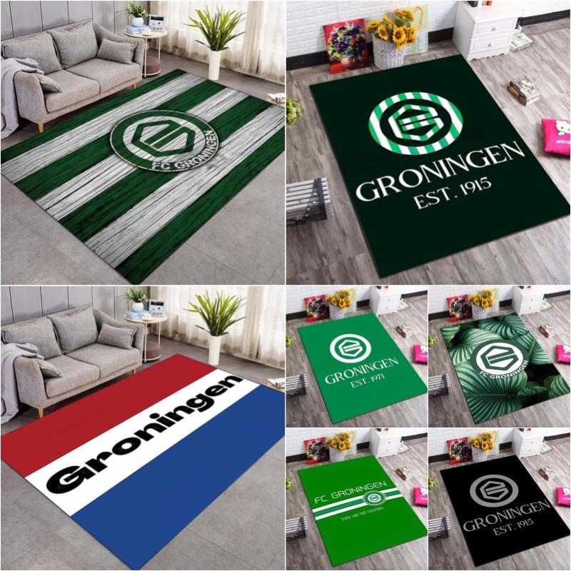 FC Groningen Vintage Wood Striped Area Rug Green White Stripe Football Club Logo Non Slip Floor Mat Soccer Fan Living Room Home Decor