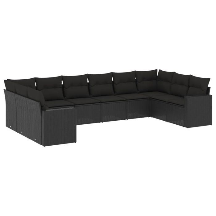 VidaXL Salon de Jardin avec Coussins 10 pcs, Canapés de Terrasse, Ensemble de Meubles de Patio, Mobilier d'Extérieur, Noir 3219455