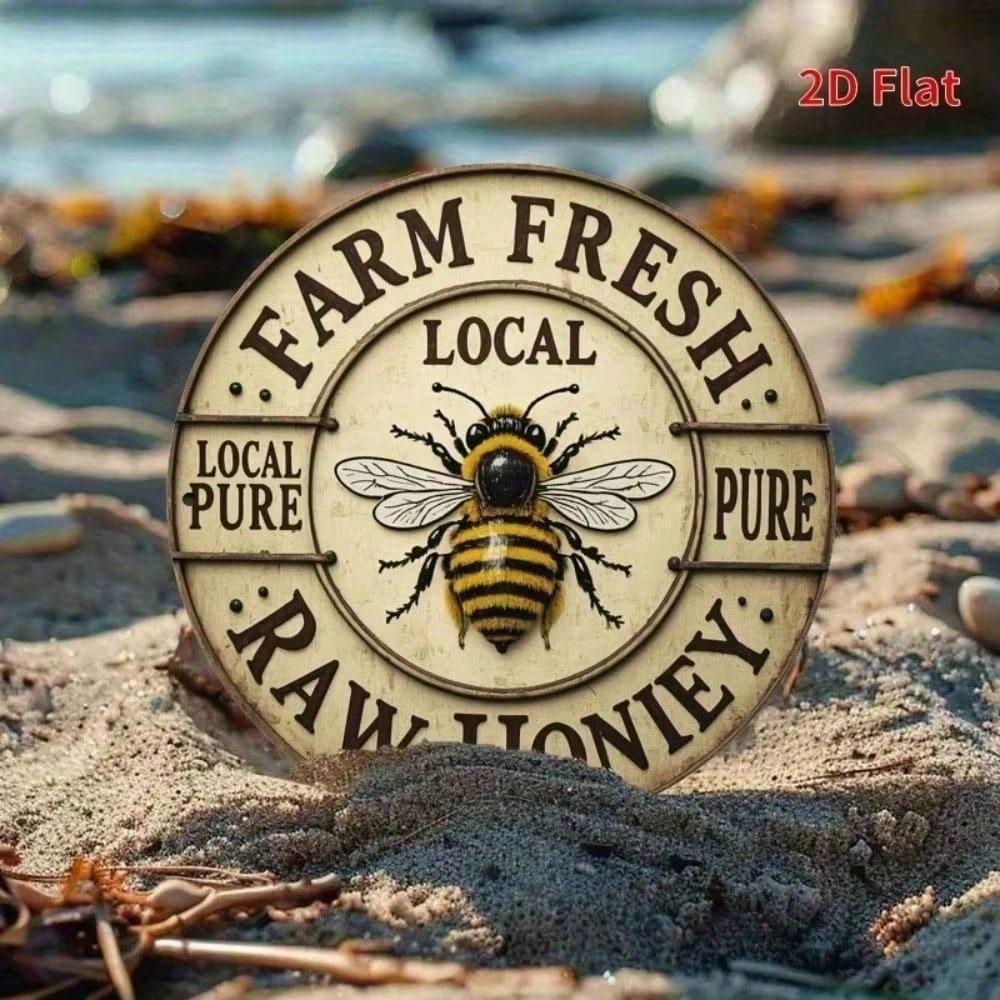 Rustic Metal Bee Wall Decor Vintage Farmhouse Honeybee Sign Iron Hanging Plaque 7.87 Inch Art for Kitchen Garage Outdoor