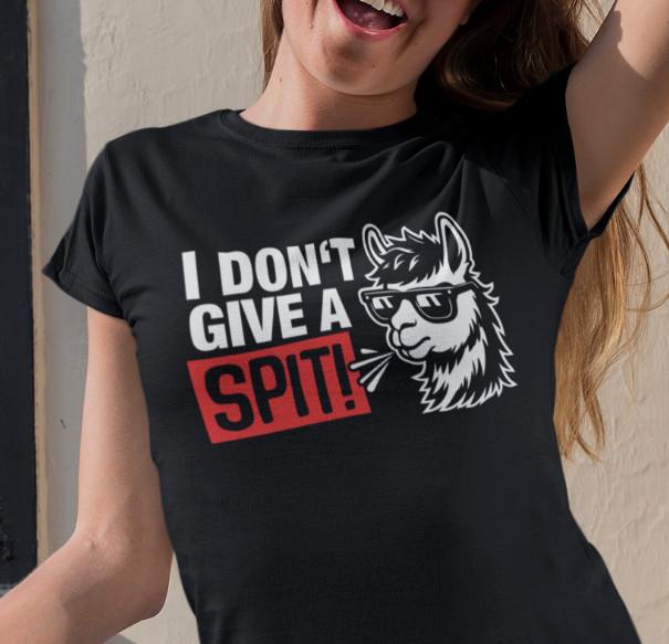 

I Don t Give A Spit Llama Cartoon Funny Fun Saying Humor Funny Women s T-Shirt L