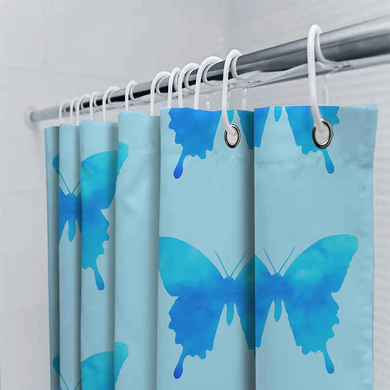 Blue Butterfly Watercolor Shower Curtain Waterproof Bath Rug Decoration For Bathroom Home Decor 20X7251*183Cm