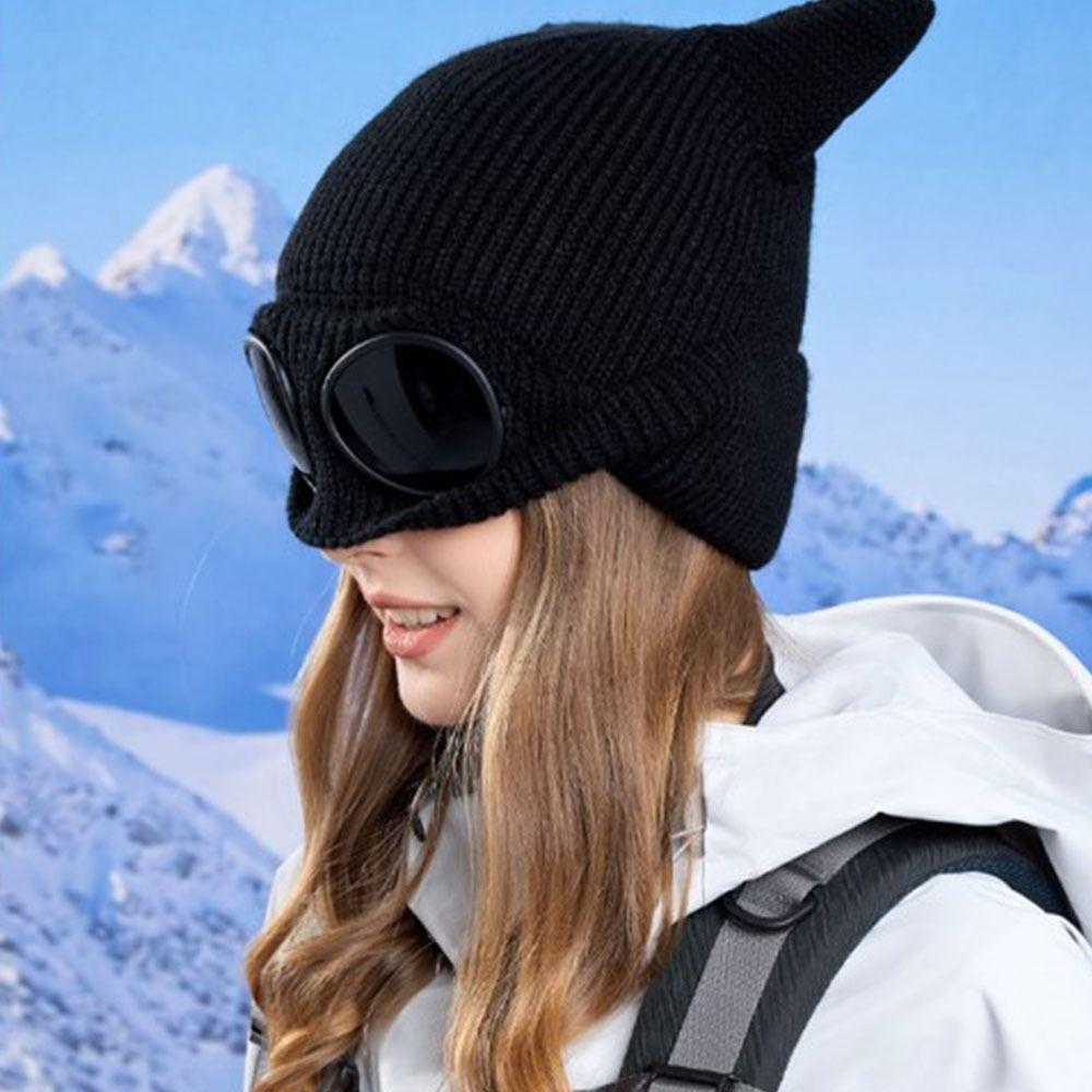 Windproof Winter Glasses Caps Removable Glasses Head Knitted Hat Warm Ski Mask Hats Outdoor