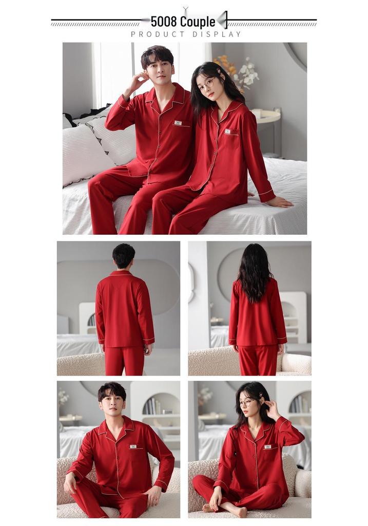 Red Pajamas for Couples - Spring/Autumn 2025 Pure Cotton High-Grade Dowry Festive Homewear for Newlyweds