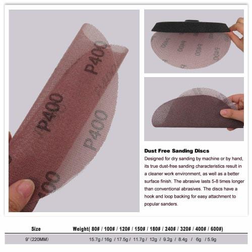 9-inch 220mm Mesh Abrasive Dust-Free Sanding Disc, Anti-Suction, Dry Grinding Sandpaper, 80 To 320 Grit (Pack of 10)