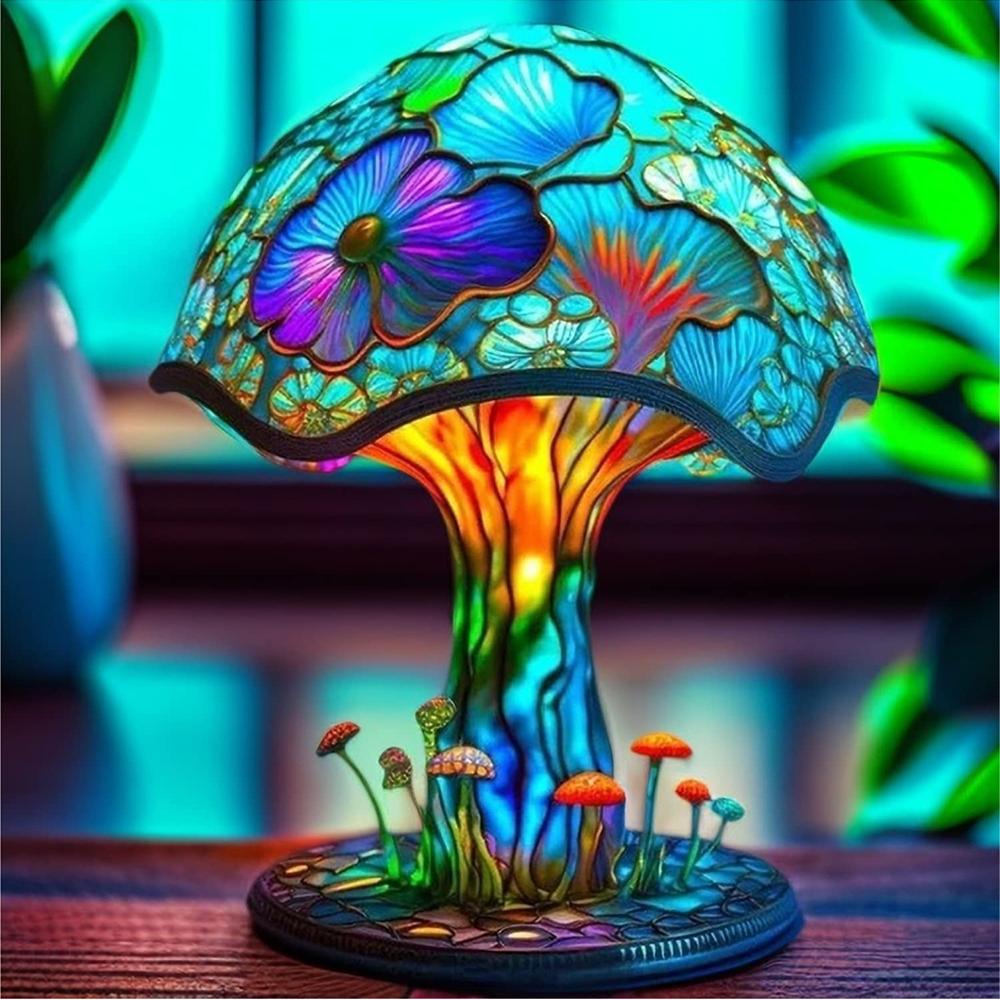 Painting Glass Mushroom Table Lamp for Bedroom Living Room Home Office Decor
