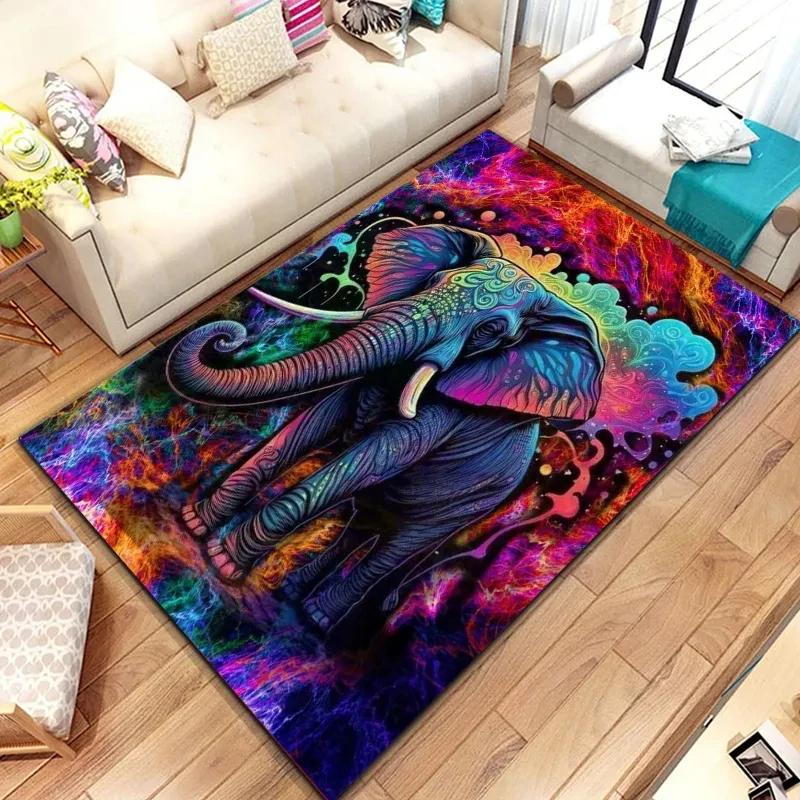 Fantasy Elephant Pattern Area Rug, Magic Wild Animal Anti-slip Carpet for Living Room Bedroom Home Decor Mat Room Decor Doormat