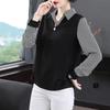 Women Shirt Age-reducing Middle-aged and Elderly Splicing Polo Collar Bottoming Shirt Long-sleeved Top for Women