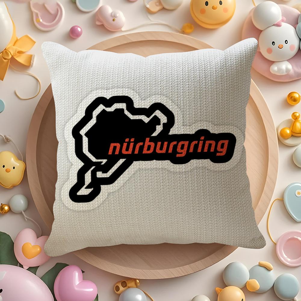 Nurburgring Sport Car Cushion Cover Linen Organic Fabric Double-Sided Printing Breathable Pillow Case Sofa Home Decor Gift