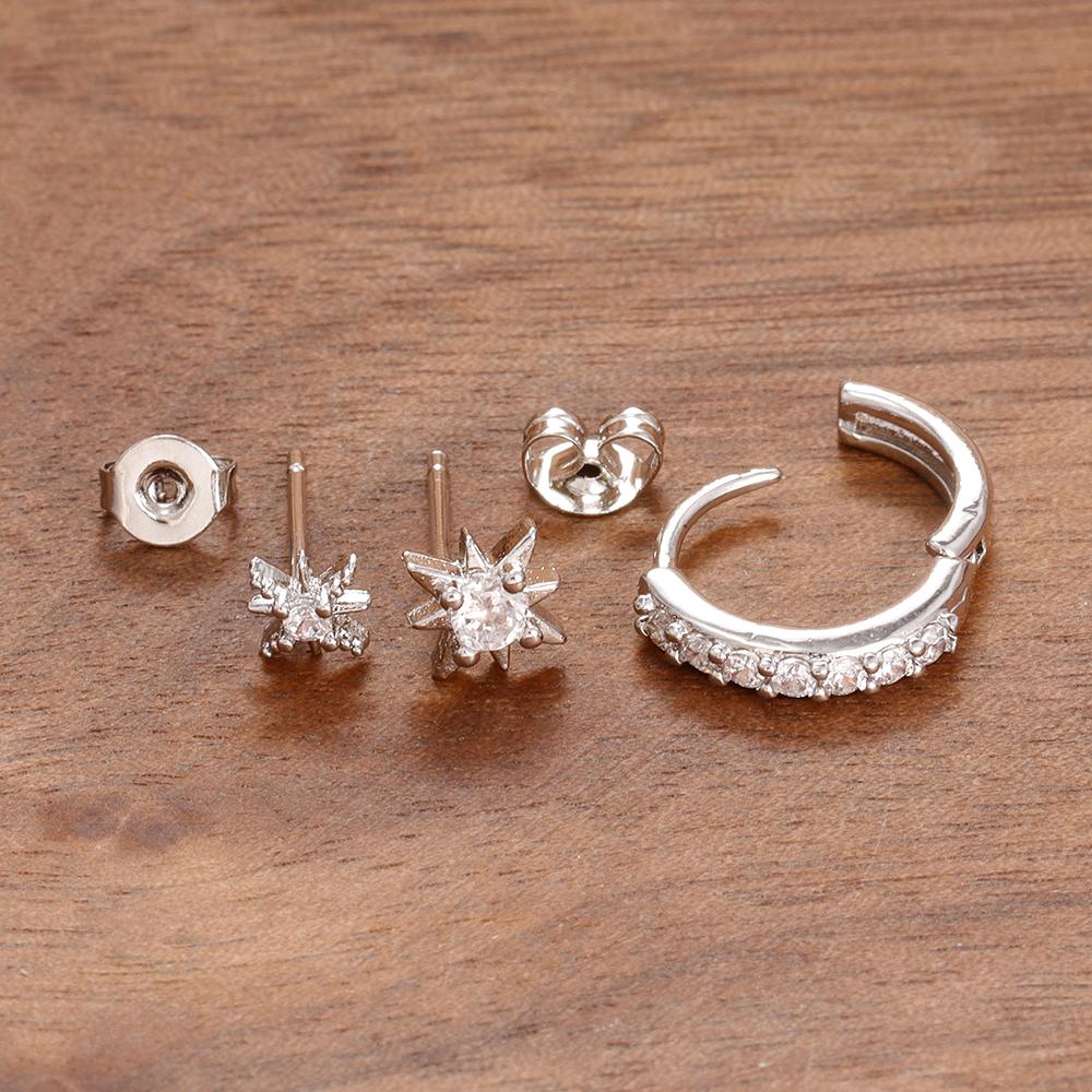 3PCS Stainless Steel Twinkle Star Ear Piercing Ear Stud Round Earrings For Women Zircon Tragus Helix Cartilage Piercing Jewelry