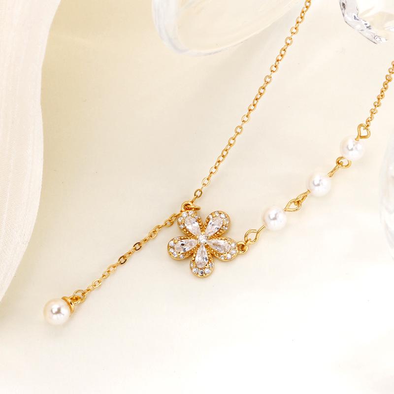 S925 Sterling Silver Pearl Peach Blossom Pendant Necklace - Women's Light Luxury Design